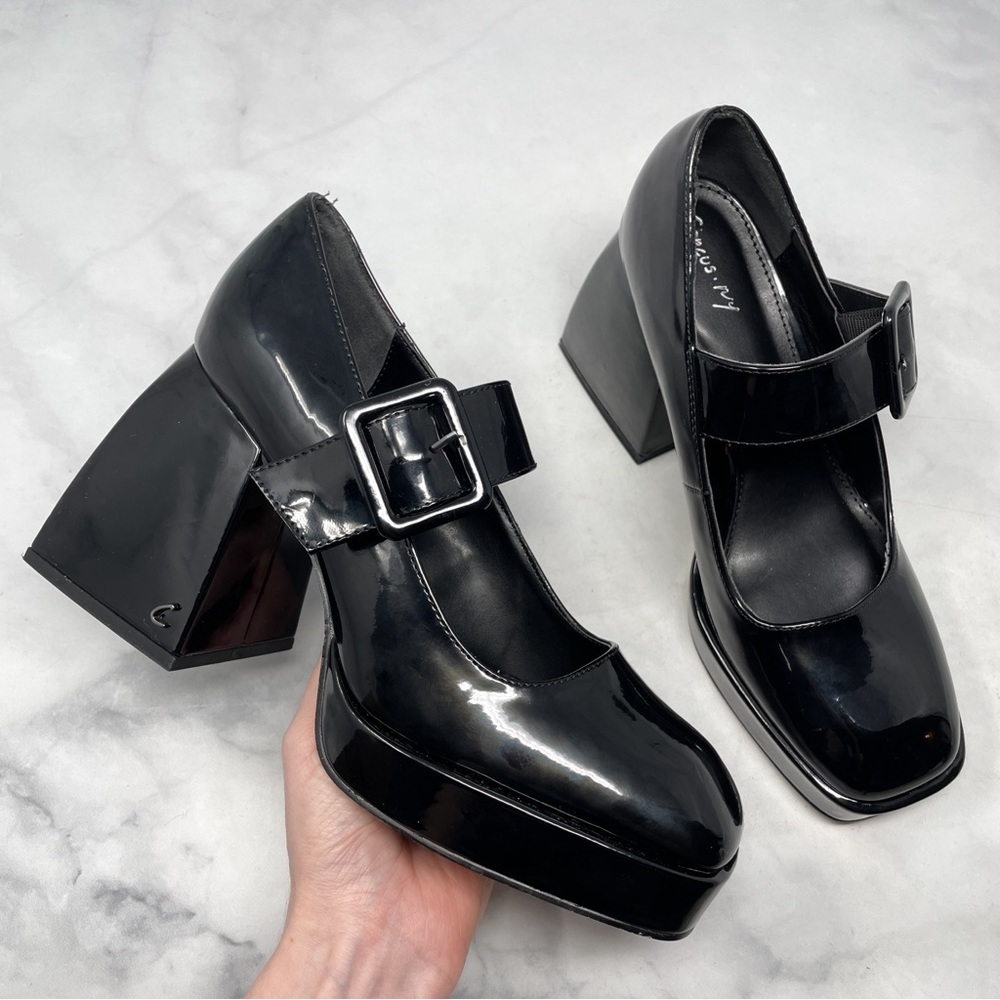 Sam Edelman Black Patent Mary Jane Block Heel Pumps